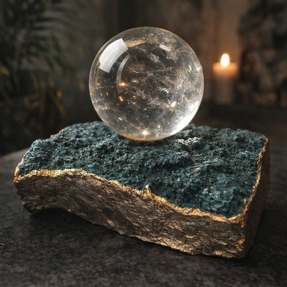 Electroplated Quartz Stone Base – Brutalist Style Heavy Decorative Piece